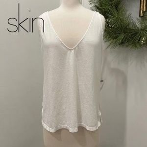 Skin's Deep-V Sleep Cami, Size S, in White Pima Cotton